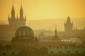 landscape with church of our lady before tyn at sundown in autumn in Prague