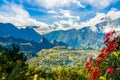 Landscape with Cilaos village in Cirque de Cilaos, La Reunion island