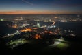 Landscape of city of Doboj on shore of Bosna river at twilight