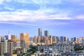 Landscape of the city skyline at dusk, in Aerial view with skyscraper, modern office building and blue sky background in Fuzhou,