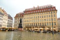 Landscape of the city streets of the historic part of Dresden. A neat, well-kept city