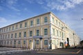 Landscape cityscape and classic antique vintage retro building on Thanon Kanlayanamaitri street and traffic road while lockdown