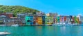 Landscape and Cityscape of Colorful Zhengbin Fishing Port visiting in Keelung. landmark and popular for tourists attractions near