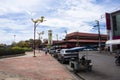 Landscape cityscape old town market and life lifestyle local thai people driving riding biking vehicle on highway street with