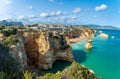 Landscape with cliff, resort and Dona Ana beach at Algarve Royalty Free Stock Photo