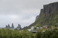 Landscape of cliffs and village of Vik South Iceland Royalty Free Stock Photo