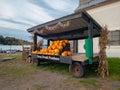 Farm Carriage Selling Pumpkins Royalty Free Stock Photo