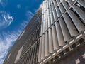 Landscape closeup view of the metal fins the cover the outside walls of the DSNY garage in Hudson Square section of Manhattan. Royalty Free Stock Photo