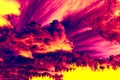 Landscape with clouds the dramatic color of a nuclear explosion. time of nuclear war