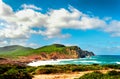 Landscape of the coast of porticciolo in a windy day Royalty Free Stock Photo