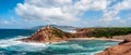 Landscape of the coast of porticciolo in a windy day Royalty Free Stock Photo