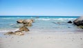 Landscape with coastal sea shore, waves, crystal clear water