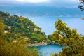 Landscape with coastline and seaside villas near Portofino. Liguria, Italy