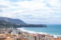Landscape of coastline and town of Cefalu in Sicily Royalty Free Stock Photo