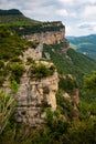 Landscape of Collsacabra highlands with rocky cliffs, Tavertet, Spain Royalty Free Stock Photo