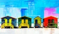 colorful changing huts on a beach in Muizenberg mixed media