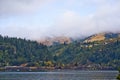 Landscape with Columbia River in the morning haze mountains and Royalty Free Stock Photo