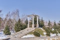 Rotunda with dome, symbolizing upper element of yurt. Park of first President, Almaty, Kazakhstan. Royalty Free Stock Photo