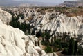 Landscape with the cone-shaped mountains in the Love Valley near Goreme in Cappadocia, Turkey Royalty Free Stock Photo