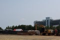 The landscape of the construction of new buildings in the industrial construction zone in Thailand is located outdoors. Royalty Free Stock Photo