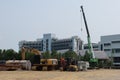 The landscape of the construction of new buildings in the industrial construction zone in Thailand is located outdoors. Royalty Free Stock Photo