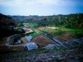 Landscape And Construction System Of Output Side Dam With Concrete And Rocks At Titab Ularan Village Royalty Free Stock Photo