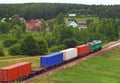 Landscape with container train Royalty Free Stock Photo