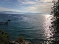 Landscape corfu greece sea boats dock Royalty Free Stock Photo