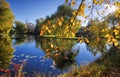 The landscape of the cottage country in the lake district in autumn