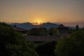 A landscape of the countryside near Iseo Lake at sunrise, Italy Royalty Free Stock Photo