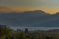 A landscape of the countryside near Iseo Lake at sunrise, Italy Royalty Free Stock Photo