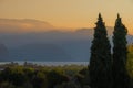 A landscape of the countryside near Iseo Lake at sunrise, Italy Royalty Free Stock Photo