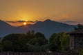 A landscape of the countryside near Iseo Lake at sunrise, Italy Royalty Free Stock Photo