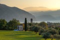 A landscape of the countryside near Iseo Lake at sunrise, Italy Royalty Free Stock Photo