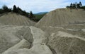 Landscape with cracked soil. Ground shape created by muddy volcanoes and natural-gas eruptions in Berca, Paclele Mari near Buzau