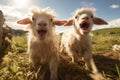 Landscape cute grass rural farming goat animals Royalty Free Stock Photo