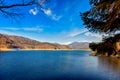 Landscape with dam lake Vidraru, in Romania Royalty Free Stock Photo