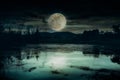 Landscape of dark night sky and beautiful bright full moon