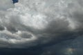 Landscape of dark ominous clouds forming on stormy sky during heavy thunderstorm Royalty Free Stock Photo