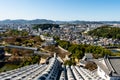 Landscape day view from the top of Himeji Castle overlooking Himeji city and fortifications in autumn,Japan Royalty Free Stock Photo