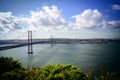 Landscape of the 25 de Abril Bridge, Lisbon Royalty Free Stock Photo