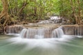 Landscape of deep forest waterfall in National Park, Kanjanaburi, Thailand.