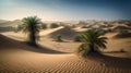 Landscape of a desert with sandy wave green plant and blue sky Royalty Free Stock Photo