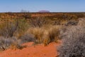 Landscape of a deserted valley on the background of the Uluru