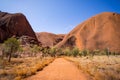 Landscape of a deserted valley on the background of the Uluru