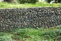 landscape design element - a wall of round flat stones
