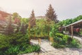 Landscape design, garden path to gazebo Royalty Free Stock Photo