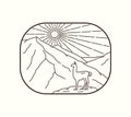 Landscape design of mountains and Ilama Peru in mono line art design