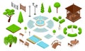 Landscape Design Park Isometric Constructor Icon Set