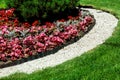 Landscape design with plants strewn with pebbles.